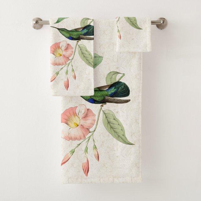 Hummingbird Birds Mandevilla Flower Bath Towel Set (Insitu)