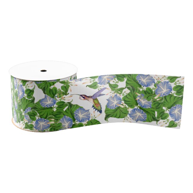 Hummingbird Birds Morning Glory Floral Flowers Grosgrain Ribbon (Spool)