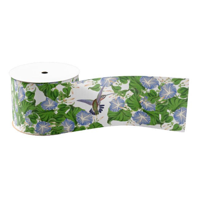 Hummingbird Birds Morning Glory Floral Flowers Grosgrain Ribbon (Spool)