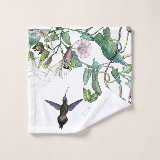 Hummingbird Birds Morning Glory Flowers Towels (Wash Cloth)