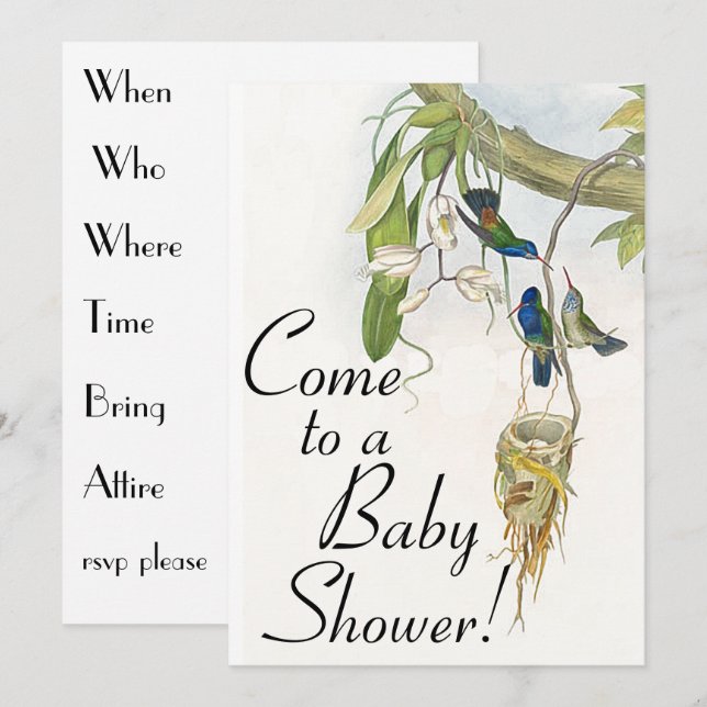 Hummingbird Birds & Nest Baby Shower Invitation (Front/Back)
