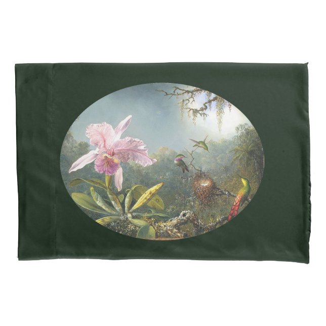 Hummingbird Birds Orchid Flower Floral Pillowcase (Front)