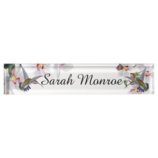 Hummingbird Birds Orchid Flowers Floral Nameplate (Front)