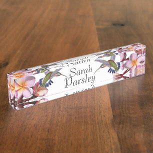 Hummingbird Birds Plumeria Flowers Floral Nameplate