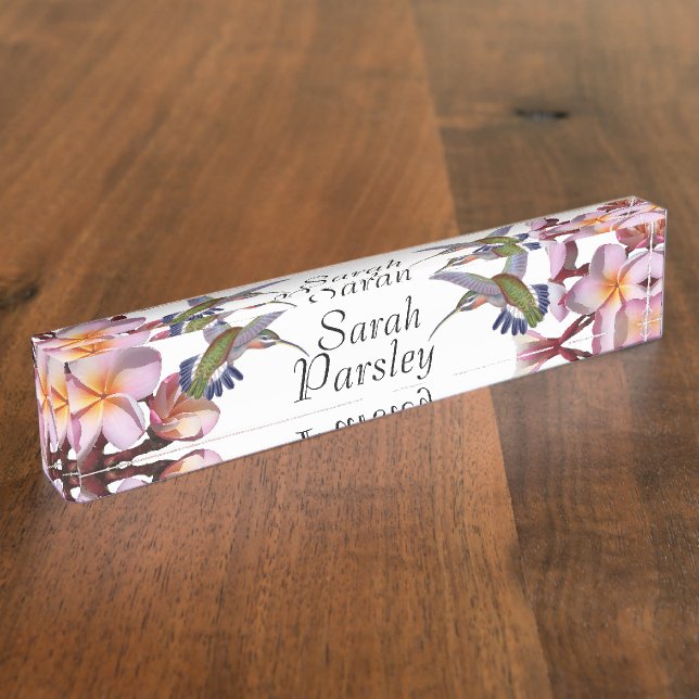 Hummingbird Birds Plumeria Flowers Floral Nameplate (Side)