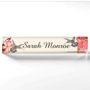 Hummingbird Birds Plumeria Flowers Floral Nameplate