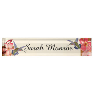 Hummingbird Birds Plumeria Flowers Floral Nameplate