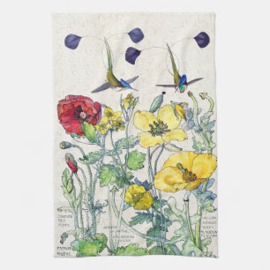 Hummingbird Birds Poppy Wildflowers Kitchen Towel