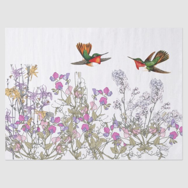 Hummingbird Birds Sweet Pea Flower Tissue Paper (Front)