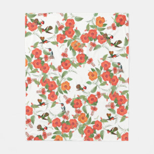Hummingbird Birds Tropical Flowers Fleece Blanket