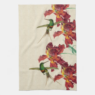 Hummingbird Birds Tulip Flowers Kitchen Towel