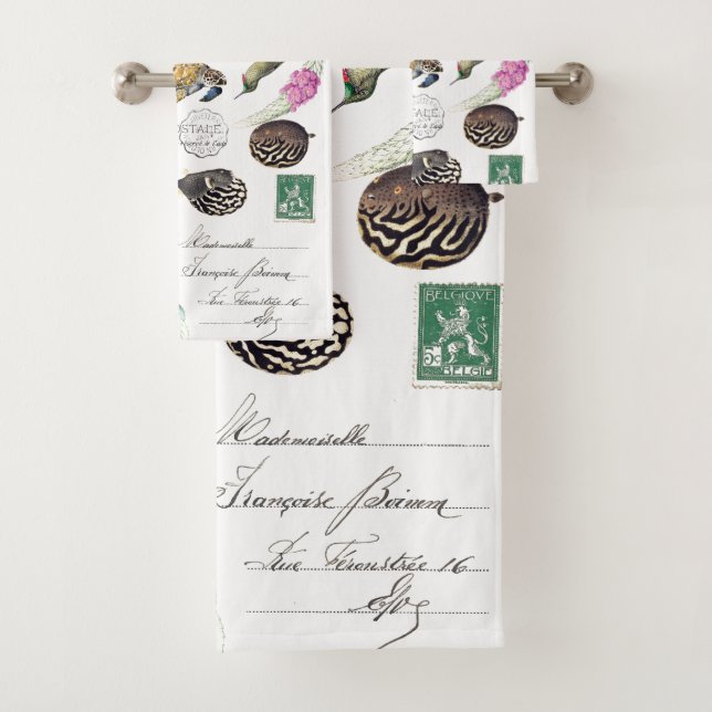 Hummingbird Birds Turtles Floral Bath Towel Set (Insitu)