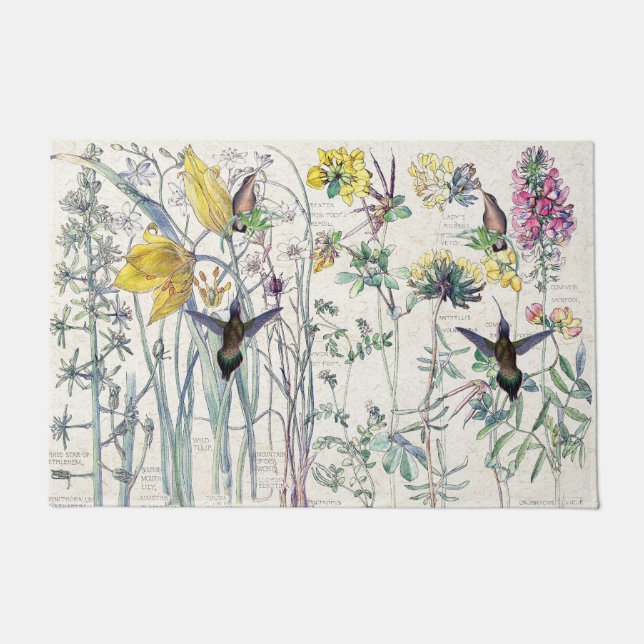 Hummingbird Birds Wild Tulip Flowers Doormat (Front)