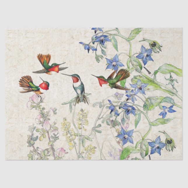 Hummingbird Birds Wildflower Flowers Tissue Paper (Front)