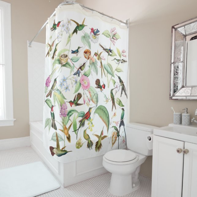 Hummingbird Birds Wildlife Flowers Shower Curtain (In Situ)