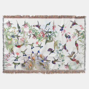 Hummingbird Birds Wildlife Flowers Throw Blanket