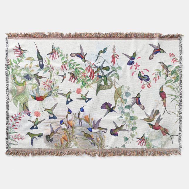 Hummingbird Birds Wildlife Flowers Throw Blanket (Front)