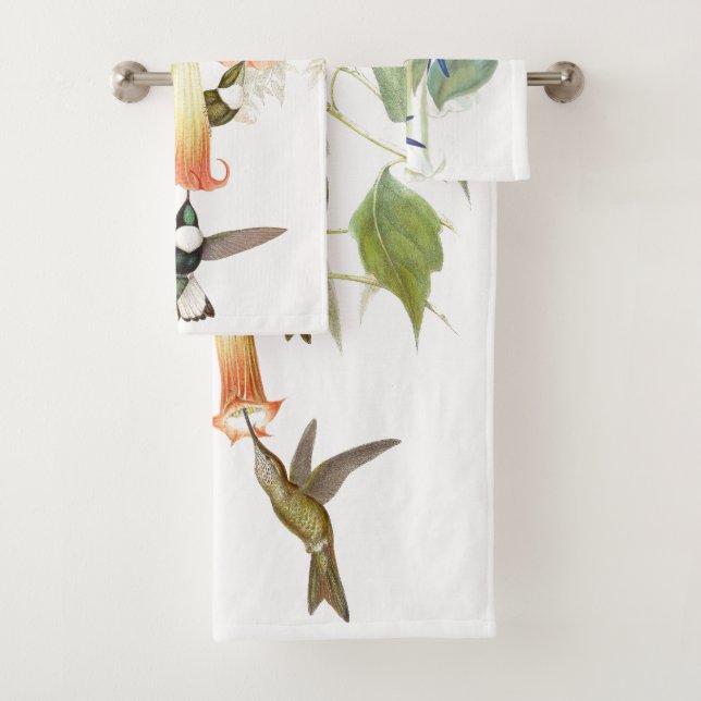 Hummingbird Birds Wildlife Leaves Bath Towel Set (Insitu)