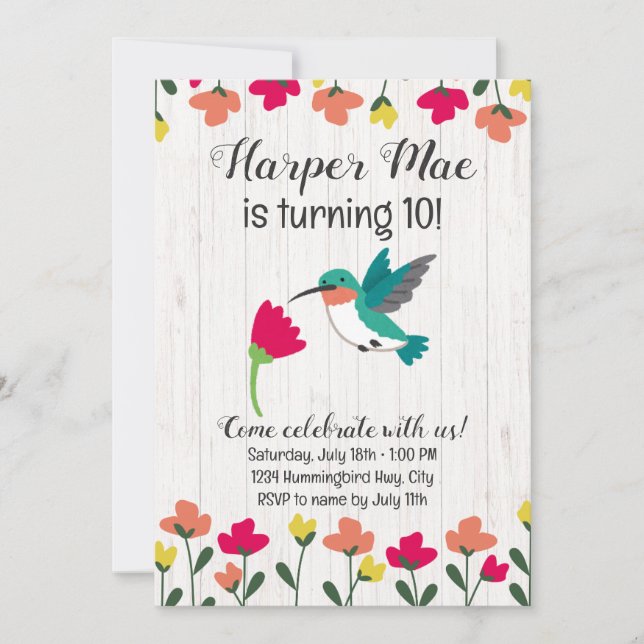 Hummingbird Birthday Invitation (Front)