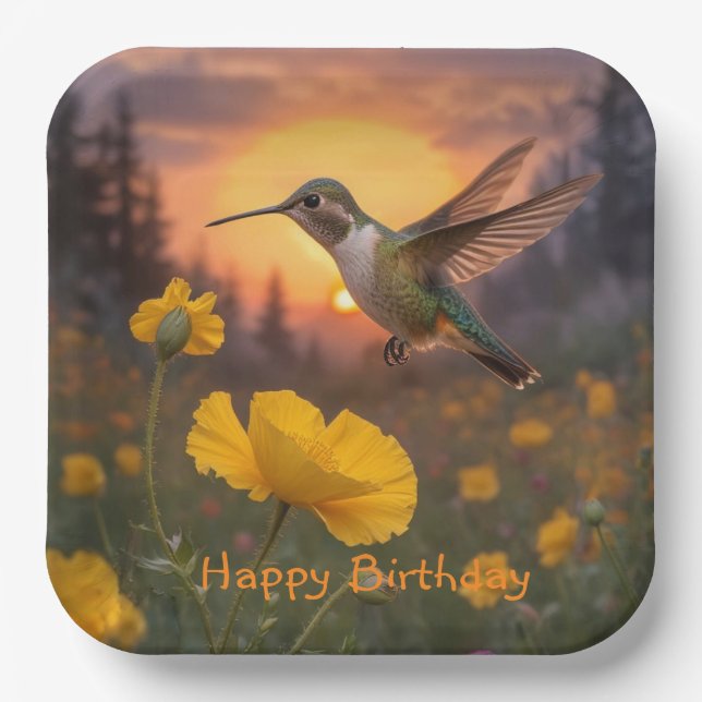 Hummingbird Birthday  Paper Plate (Front)