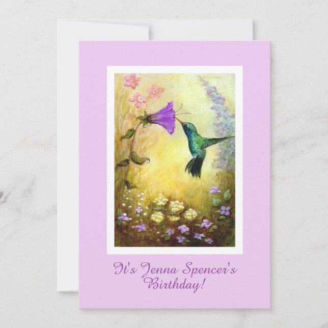 Hummingbird Birthday Party Invitation (Lavender) (Front)