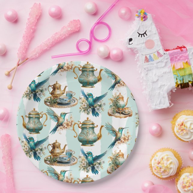 Hummingbird Birthday Tea Party Paper Plate (Party)