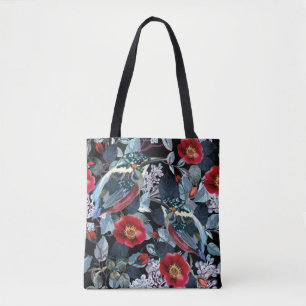 Hummingbird black and red colour tote bag