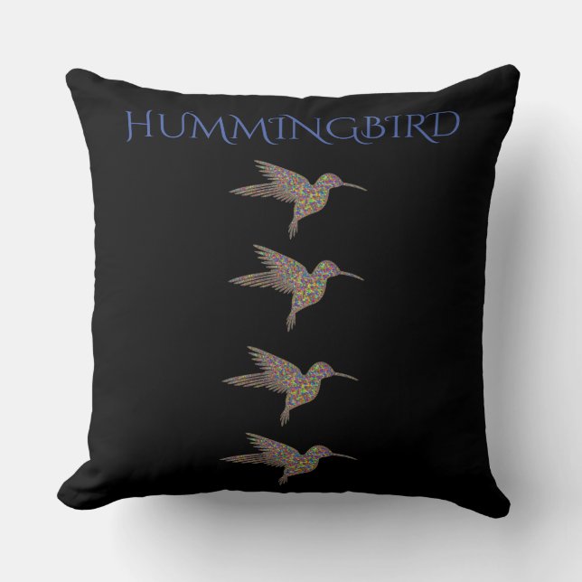Hummingbird black throw pillow. cushion (Front)