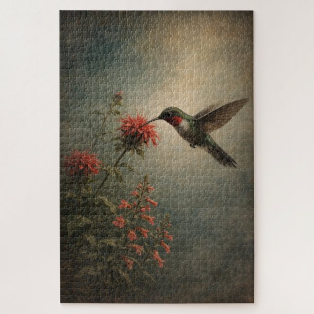 Hummingbird Bloom | Floral Bird Art | Puzzle (Vertical)