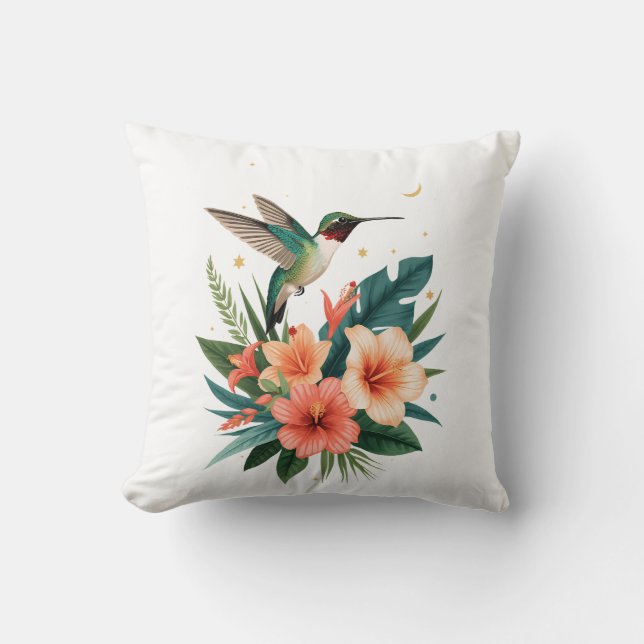 Hummingbird Bloom Throw Pillow (Front)