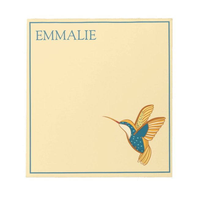 Hummingbird Blue Teal Yellow Orange Notepad (Front)