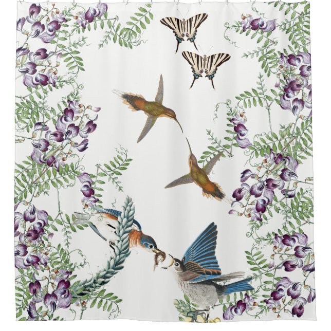 Hummingbird Bluebird Butterfly Vine Shower Curtain (Front)