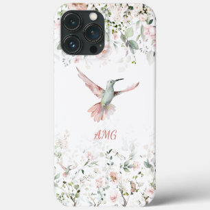 Hummingbird, Blush Pink Roses, Sage Greenery iPhone 13 Pro Max Case