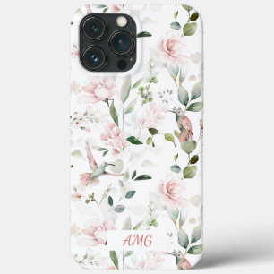 Hummingbird, Blush Pink Roses, Sage Greenery iPhone 13 Pro Max Case