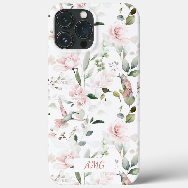 Hummingbird, Blush Pink Roses, Sage Greenery Case-Mate iPhone Case (Back)