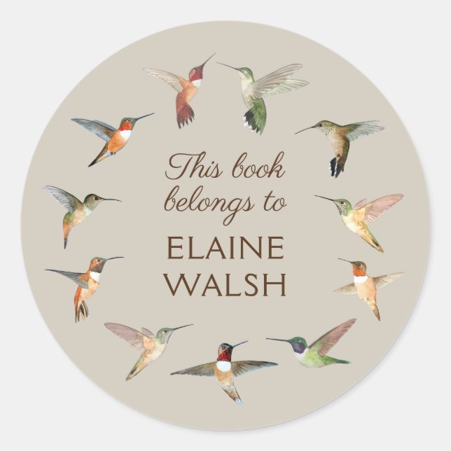 Hummingbird Book Plate Classic Round Sticker (Front)