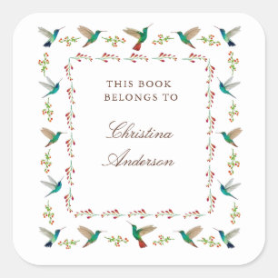Hummingbird Bookplate Square Sticker