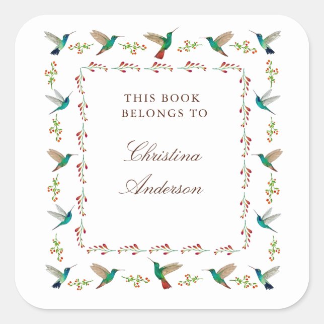 Hummingbird Bookplate Square Sticker (Front)