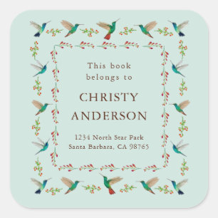 Hummingbird Bookplate Square Sticker