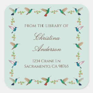 Hummingbird Bookplate Square Sticker