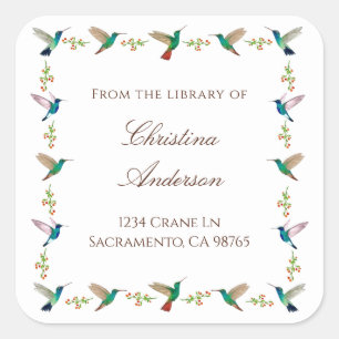 Hummingbird Bookplate Square Sticker