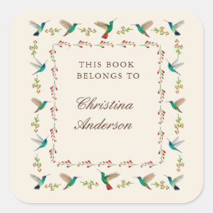 Hummingbird Bookplate Square Sticker