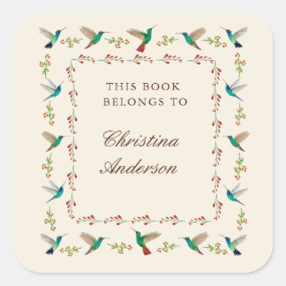 Hummingbird Bookplate Square Sticker