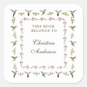  Hummingbird Bookplate Square Sticker