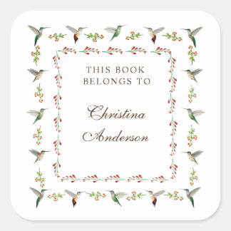  Hummingbird Bookplate Square Sticker