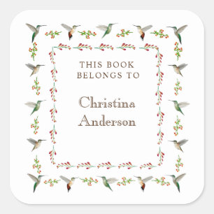 Hummingbird Bookplate Square Sticker