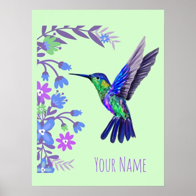 Hummingbird Botanical Flowers for bird lover Poster (Front)