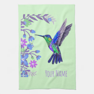 Hummingbird Botanical Flowers for bird lover Tea Towel