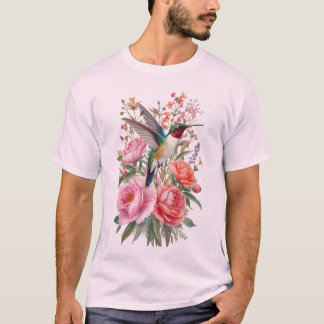 Hummingbird Botanical Watercolor Vector Art T-Shirt