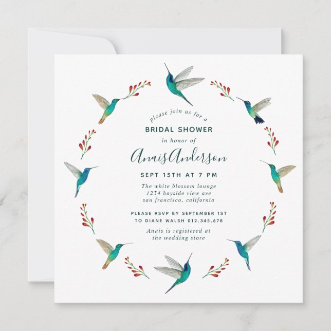 Hummingbird Bridal Shower Announcement (Front)